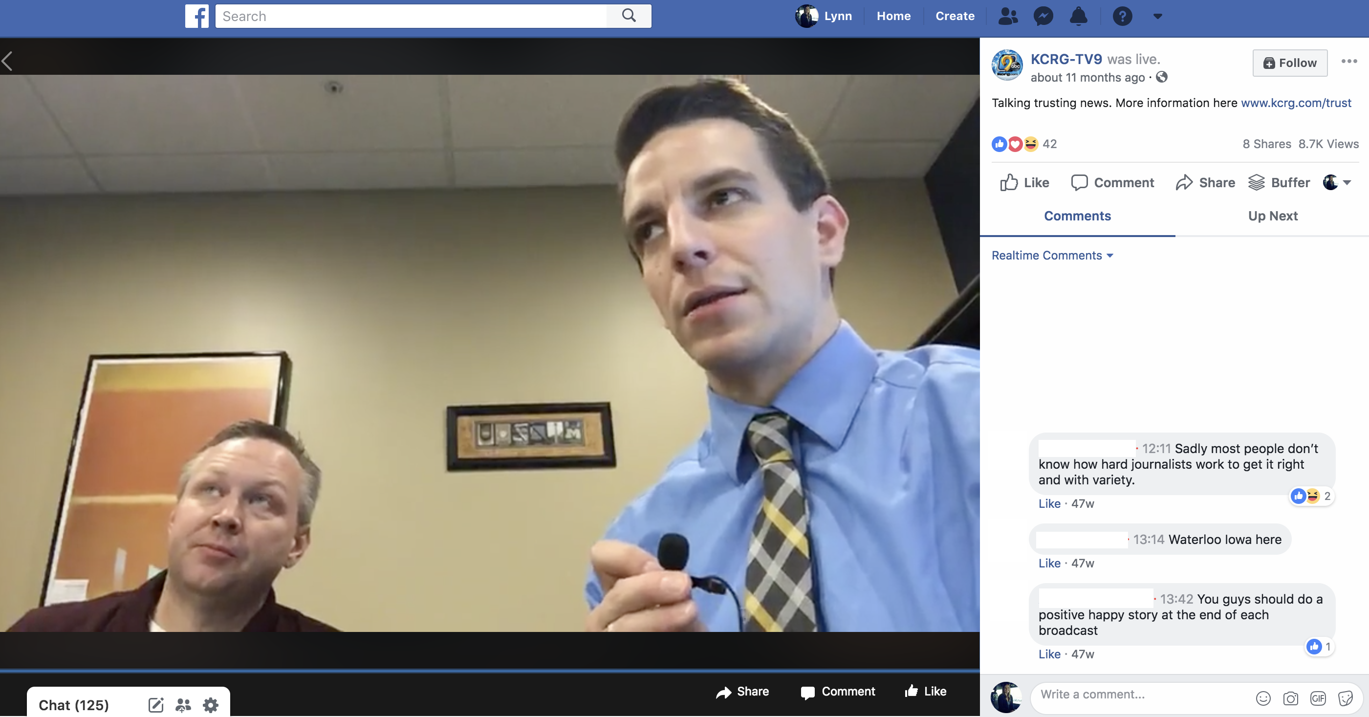 Screenshot from a Facebook LIVE Q&A with KCRG's news director. 