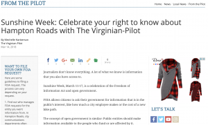 During Sunshine Week, The Virginian-Pilot wrote about how public information laws and FOIA work. They talked about how anyone can request information and provided a step-by-step guide waling people through the process. Sharing this information allowed them a chance to talk more about their commitment to the community and show users they are here to help. 