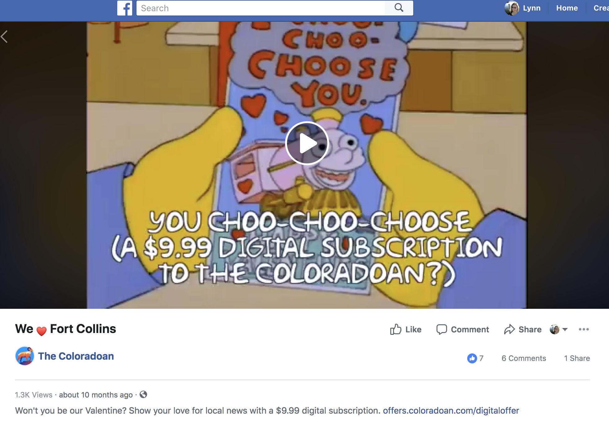 Screenshot from a Facebook post, discussing The Coloradoan's price increase. 