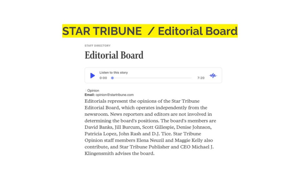 A screenshot of the Star Tribune's editorial board's policy.