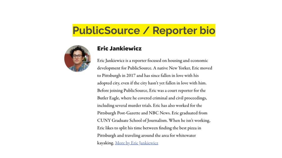 A screenshot of reporter Eric Jankiewicz's reporter bio