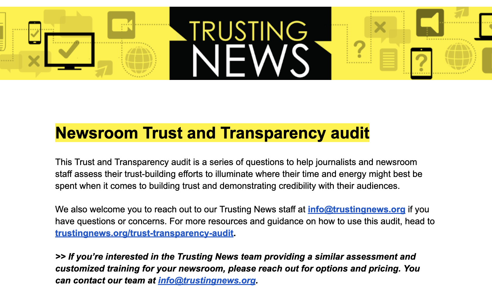 How trustworthy is your newsroom? Use this audit to find out - Trusting News